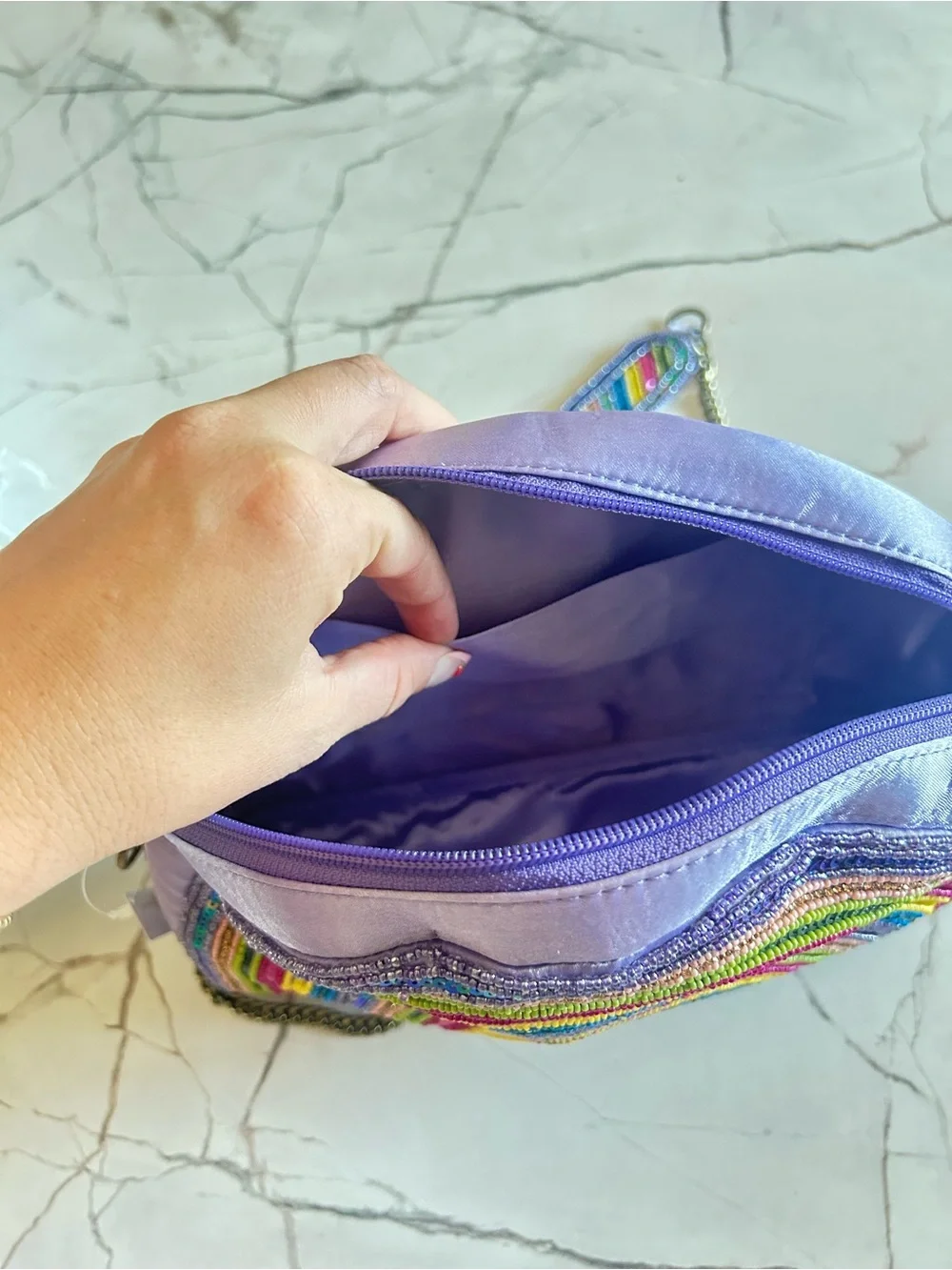 New with tags Beaded Rainbow Half-Moon Crossbody Bag - Purple
